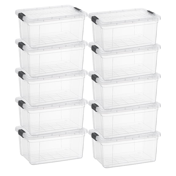 Superio Clear Storage Box with Lid, 11 Quart Plastic Container Bins for Organizing, Stackable Crates, BPA Free, Non Toxic, Odor Free, Organizers for Home, Office, School, and Dorm, 10 Pack