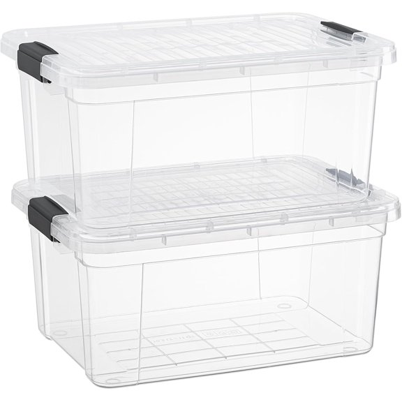 Superio Clear Storage Box with Lid, 11 Quart Plastic Container Bins for Organizing, Stackable Crates, BPA Free, Non Toxic, Odor Free, Organizers for Home, Office, School, and Dorm, 2 Pack