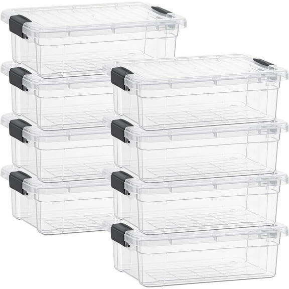 Superio Clear Storage Box with Lid, 13.7 Quart Plastic Container Bins for Organizing, Stackable Crates, BPA Free, Non Toxic, Odor Free, Organizers for Home, Office, School, and Dorm, 8 Pack