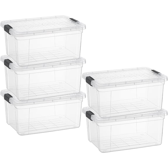 Superio Clear Storage Box with Lid, 21 Quart Plastic Container Bins for Organizing, Stackable Crates, BPA Free, Non Toxic, Odor Free, Organizers for Home, Office, School, and Dorm, 5 Pack