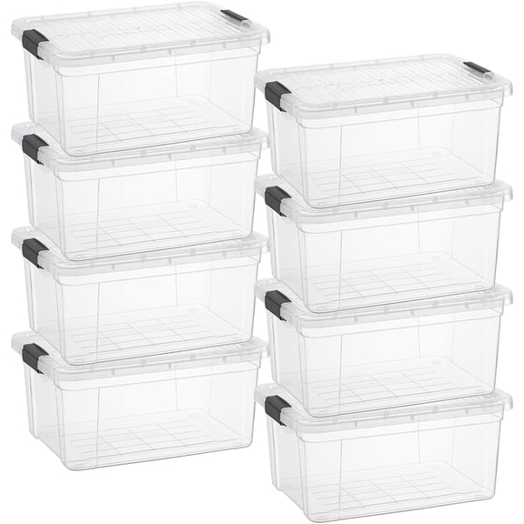 Superio Clear Storage Box with Lid, 21 Quart Plastic Container Bins for Organizing, Stackable Crates, BPA Free, Non Toxic, Odor Free, Organizers for Home, Office, School, and Dorm, 8 Pack