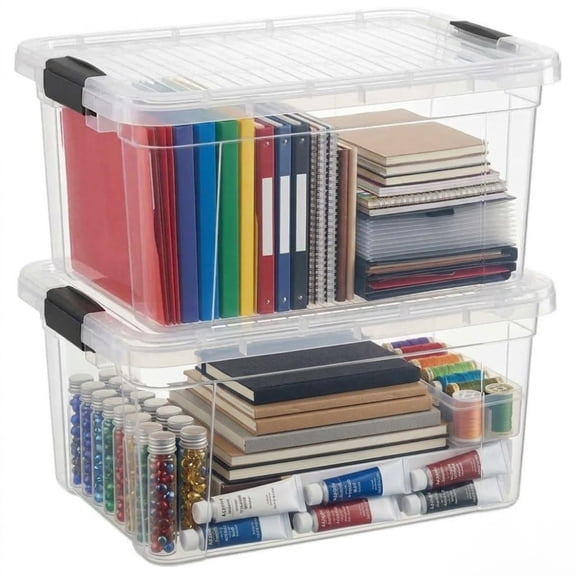 Superio Clear Storage Box with Lid, 21 Quart Plastic Container Bins for Organizing, Stackable Crates, BPA Free, Non Toxic, Odor Free, Organizers for Home, Office, School, and Dorm, 2 Pack
