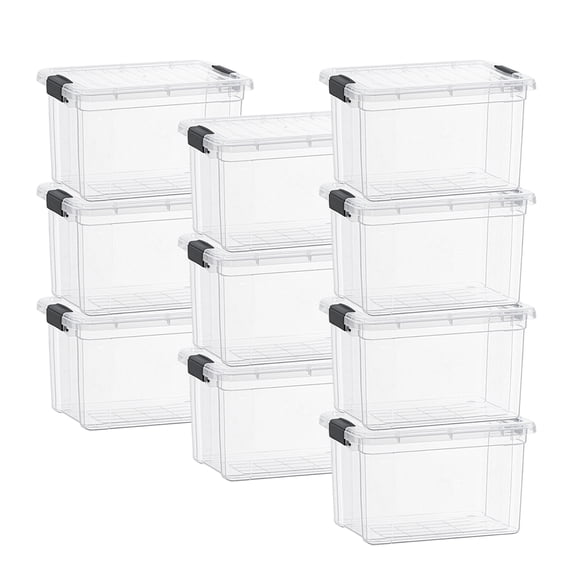 Superio Clear Storage Box with Lid, 26 Quart Plastic Container Bins for Organizing, Stackable Crates, BPA Free, Non Toxic, Odor Free, Organizers for Home, Office, School, and Dorm, 10 Pack