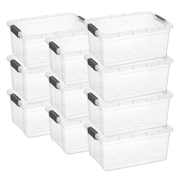 Superio Clear Storage Box with Lid, 36 Quart Plastic Container Bins for Organizing, Stackable Crates, BPA Free, Non Toxic, Odor Free, Organizers for Home, Office, School, and Dorm, 10 Pack