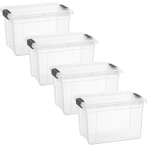 Superio Clear Storage Box with Lid, 8.7 Quart Plastic Container Bins for Organizing, Stackable Crates, BPA Free, Non Toxic, Odor Free, Organizers for Home, Office, School, and Dorm, 4 Pack