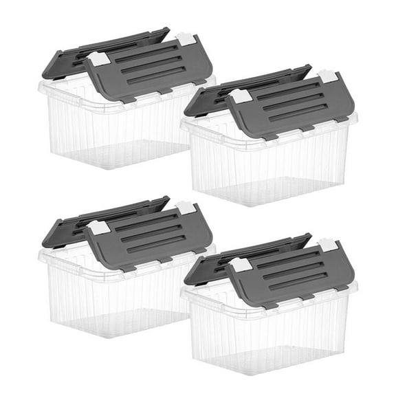 Superio Clear Storage Boxes with Attached Lids, Plastic Container Bins with Hinged Lids for Organizing, Stackable Crates, BPA Free, Non Toxic Organizers, 19 Quart (4 Pack, 17"x11.65"x8.75")