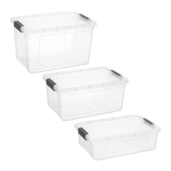 Superio Clear Storage Boxes with Lid, 3 Pack Plastic Container Bins for Organizing, Stackable Crates, BPA Free, Non Toxic, Odor Free, Organizers for Home, School, and Dorm (22.7, 36 and 49 Qt)