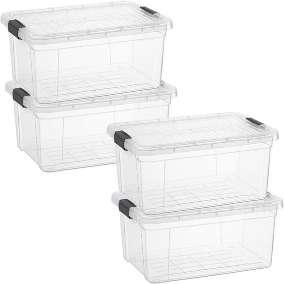 Superio Clear Storage Boxes with Lids, 3.4 Quart Plastic Container Bins for Organizing, Stackable Crates, BPA Free, Non Toxic, Odor Free, Organizers for Home, Office and Dorm, 4 Pack