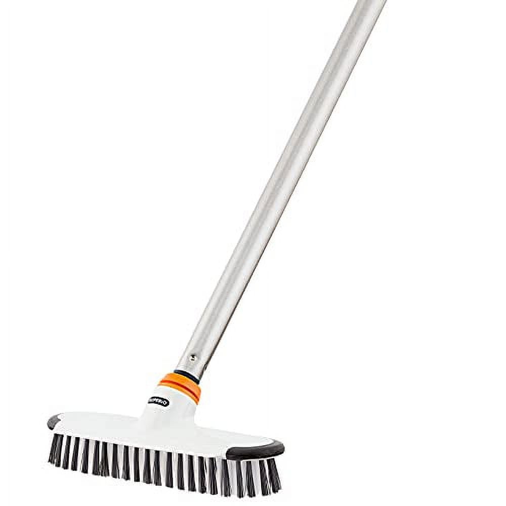 Superio Deck Scrub Brush with Long Handle, Heavy Duty Stiff Bristles Grout Scrubber with Scraper