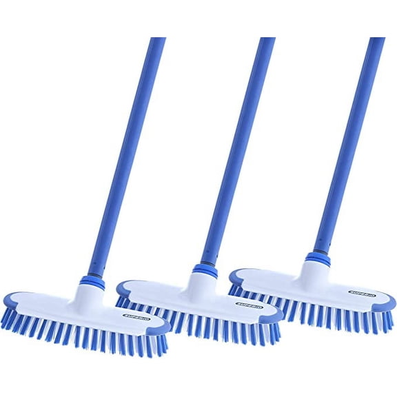 Superio Deck Scrub Brush with Long Handle, Heavy Duty Stiff Bristles with Scraper - Cleans Hot Tub, Swimming Pool, Granite Tiles, Bathroom, Patio, Kitchen, Wall and Deck (3, 48 Inch Handle)