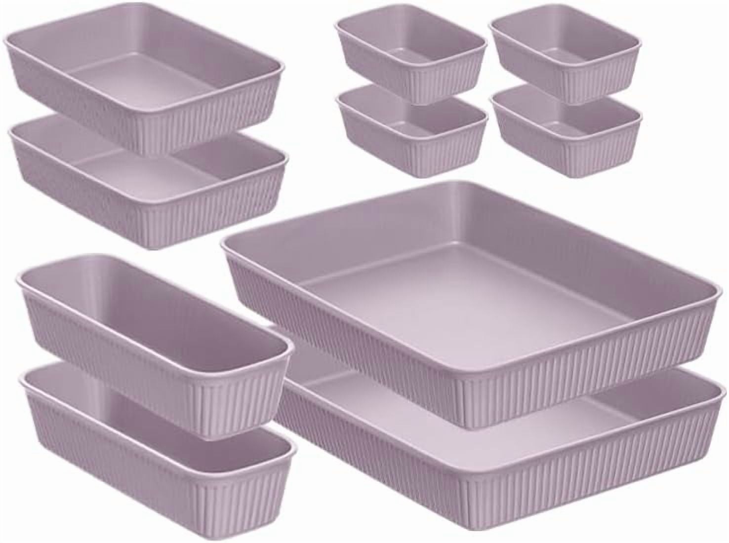 Superio Decorative Plastic Desk Drawer Organizer Tray, Lilac Purple (Set of 10) Open Home Storage Bins Organizer Baskets, for Organizing Closet Shelves Drawer Shelf - Ribbed Collection