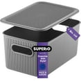thumbnail image 1 of Superio Decorative Plastic Lidded Home Storage Bins Organizer Baskets, Medium Grey (1 Pack - 5 Liter) Stackable Container Box, for Organizing Closet Shelves Drawer Shelf - Ribbed Collection, 1 of 6