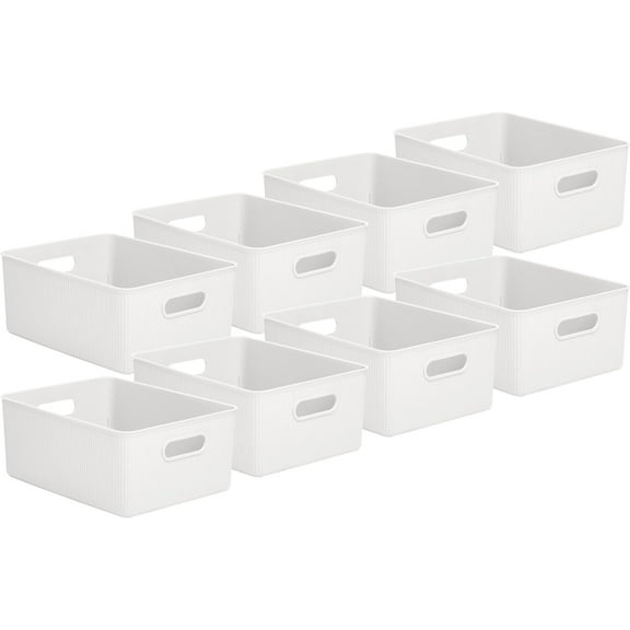 Superio Decorative Plastic Open Home Storage Bins Organizer Baskets, Large White (8 Pack) Container Boxes for Organizing Closet Shelves Drawer Shelf, 15 Liter