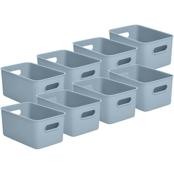 Superio Decorative Plastic Open Home Storage Bins Organizer Baskets, Medium, Blue (8 Pack) Container Boxes for Organizing Closet Shelves Drawer Shelf, 5 Liter