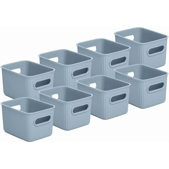 Superio Decorative Plastic Open Home Storage Bins Organizer Baskets, Small, Blue (8 Pack) Container Boxes for Organizing Closet Shelves Drawer Shelf, 1.5 Liter