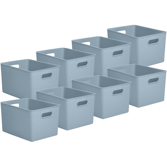 Superio Decorative Plastic Open Home Storage Bins Organizer Baskets, X-Large Blue (8 Pack) Container Boxes for Organizing Closet Shelves Drawer Shelf 22 Liter/23 Quart