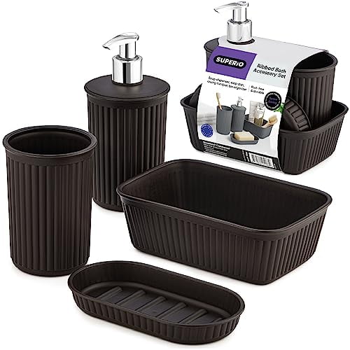 Superio Decorative Ribbed Bathroom Accessory Set, Plastic - Brown (4 Pack) - Walmart.com