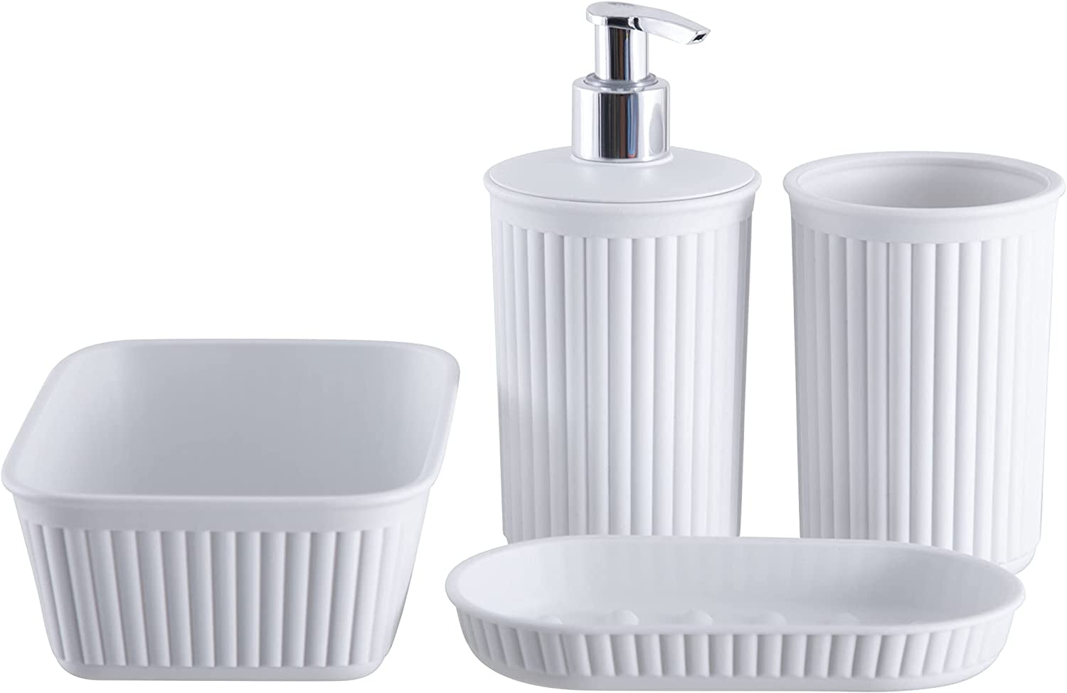 Superio Decorative Ribbed Bathroom Accessory Set, Plastic - White (4 Pack) - Walmart.com