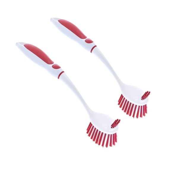 Superio Dish Washing Scrubber and Vegetable Brush 2 Sided Bristles Red (2 Pack)