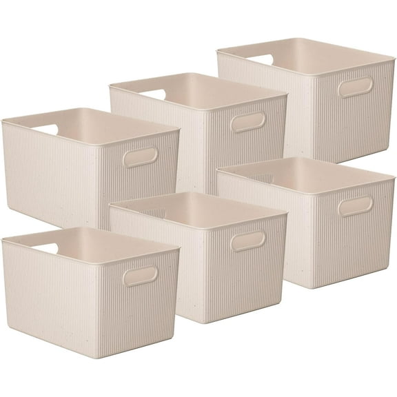 Superio Eco-Friendly Decorative Plastic Open Home Storage Bins Organizer Baskets, X-Large (6 Pack) Container Boxes for Organizing Closet Shelves Drawer Shelf 22 Liter