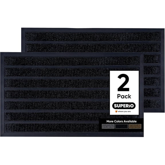 Superio Front Door Welcome Mats for Entry, 2 Pack- Indoor/Outdoor Rugs, Entryway Low Profile Mats for High Traffic Area, Inside Outside Home Shoe Scraper Doormats- Easy to Clean- 18 x 30, Black