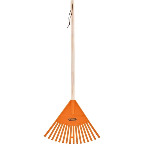 Superio Garden Kids Rake with Wood Handle, Plastic Orange Rake