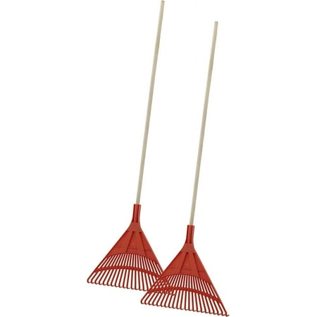Superio Garden Rake Leaf with Wood Handle (2 Pack) Durable Rake Plastic Head 22 Tines Fall Lawn Rake, Collect Loose Debris Among Delicate Plants, Lawns and Yards