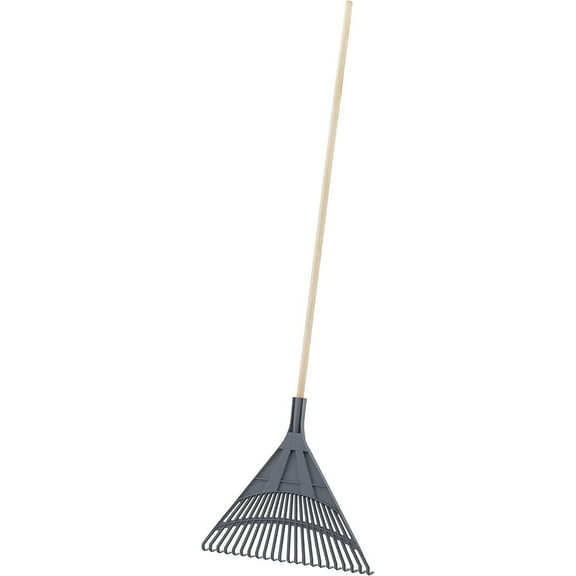 Superio Garden Rake Leaf with Wood Handle - Durable Plastic Head 22 Tines Fall Lawn Rake, Collect Loose Debris Among Delicate Plants, Lawns and Yards