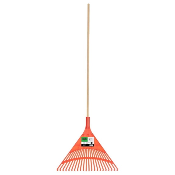 Superio 61-Inch Leaf Adult Rake, Lawn & Garden Rake with Hardwood Handle and Durable Plastic Head for Leaf Cleanup and Yard Maintenance, Orange 1 Pack