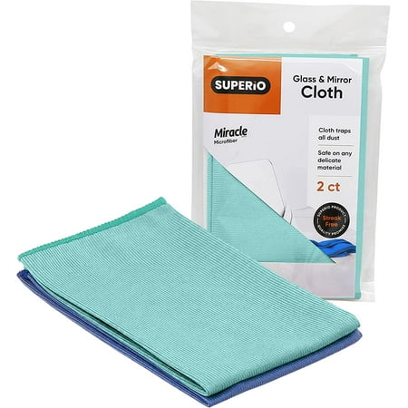 Superio Glass Window Cleaning Cloth, Microfiber Cleaning Cloths for Glasses, Cars, Lens, Screen, Streak, and Lint Free (14x16, 2)