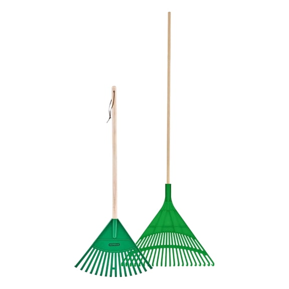 Superio Kids & Adult Rakes with Hardwood Handles, Durable Plastic Heads for Sweeping Leaves and Tidying Lawns & Gardens, Kids 34" & Adult 61", Green