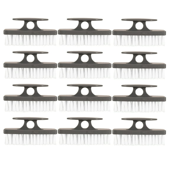 Superio Grey Nail Brush Cleaner with Handle, 12 Pack - Durable Brush Scrubber To Clean Toes, Fingernails, Hand Scrubber All Surface Cleaning, Heavy Duty Scrub Brush Stiff Bristles, Easy To Hold