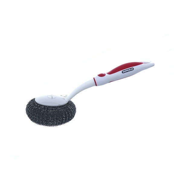 Superio Grill Scraper BBQ Brush with Long Handle, Red- Grill Cleaner Stainless Steel Scourer for Barbecue, Frying Pan, Pot, Porcelain, Weber Gas, Charcoal Grill