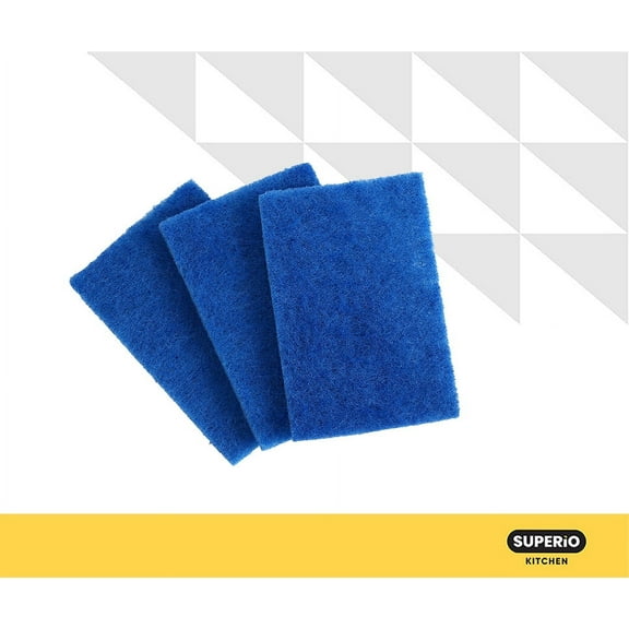 Superio Heavy Duty Scouring Pad Scrubber, Non Scratch Sponges (3)