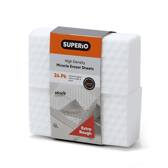 Superio High Density Miracle Eraser Sheets - 24 Count- Extra Durable Cleaning Pads with Convex Dots for Heavy Duty Cleaning