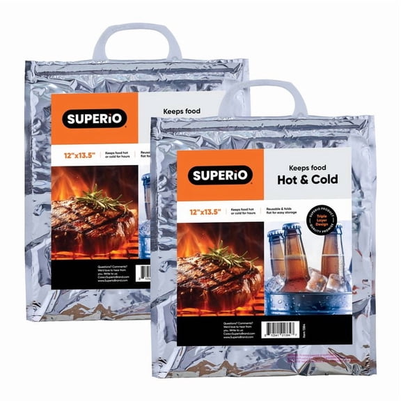Superio Hot and Cold Insulated Bags for Food Delivery, Grocery Shopping Bags, Food Storage for Hot and Frozen Food for Travel, Disposable Cooler Bag, Reinforced Thermal Lunch Bag (2, 12"x13.5")