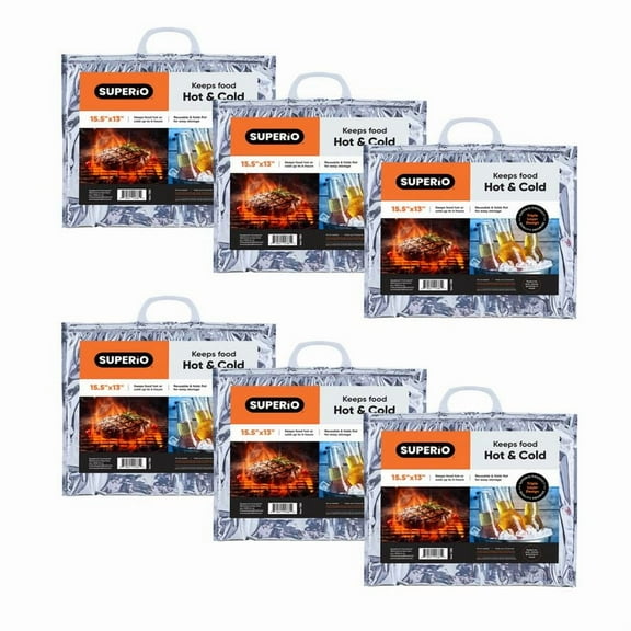 Superio Hot and Cold Insulated Bags for Food Delivery, Grocery Shopping Bags, Food Storage for Hot and Frozen Food for Travel, Disposable Cooler Bag, Reinforced Thermal Lunch Bag (6, 15.5"x13")