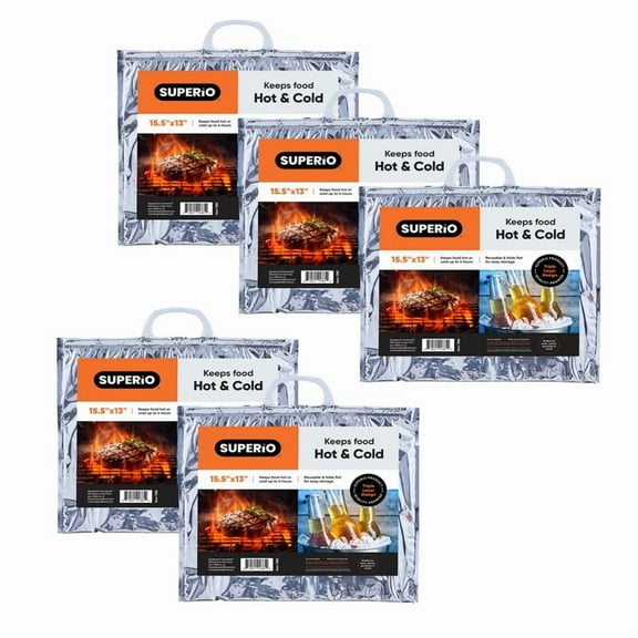 Superio Hot and Cold Insulated Bags for Food Delivery, Grocery Shopping Bags, Food Storage for Hot and Frozen Food for Travel, Disposable Cooler Bag, Reinforced Thermal Lunch Bag (5, 15.5"x13")