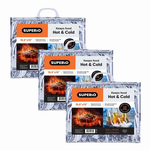 Superio Hot and Cold Insulated Bags for Food Delivery, Grocery Shopping Bags, Food Storage for Hot and Frozen Food for Travel, Disposable Cooler Bag, Reinforced Thermal Lunch Bag (3, 15.5"x13")