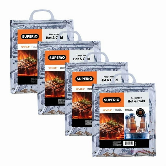 Superio Hot and Cold Insulated Bags for Food Delivery, Grocery Shopping Bags, Food Storage for Hot and Frozen Food for Travel, Disposable Cooler Bag, Reinforced Thermal Lunch Bag (4, 12"x13.5")