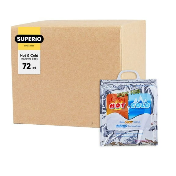 Superio Hot and Cold Insulated Bags for Food Delivery, Grocery Shopping Bags, Food Storage for Hot and Frozen Food for Travel, Disposable Cooler Bag, Reinforced Thermal Lunch Bag (72, 12"x13.5")