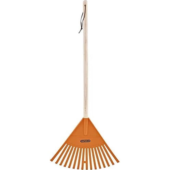Superio Kids Leaf Rake, 34-Inch Lawn Rake with Hardwood Handle and Durable Plastic Head for Yard, Garden and Leaf Cleanup, Orange, 1 Pack