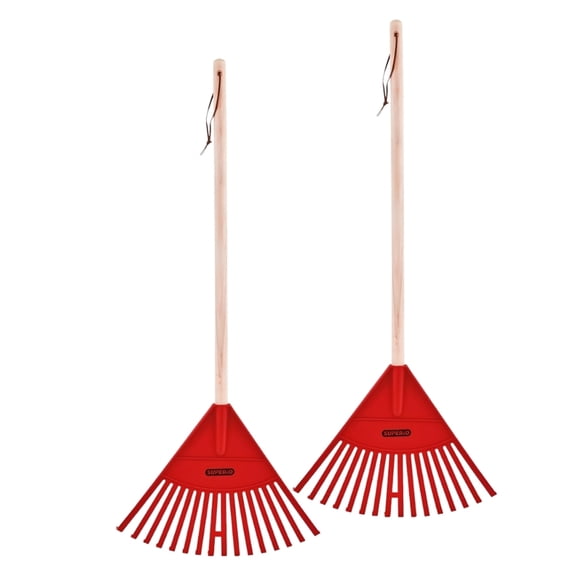 Superio Kids Leaf Rake, 34-Inch Lawn & Garden Rake with Hardwood Handle and Durable Plastic Head, Leaf Cleanup Tool, Red 2 Pack