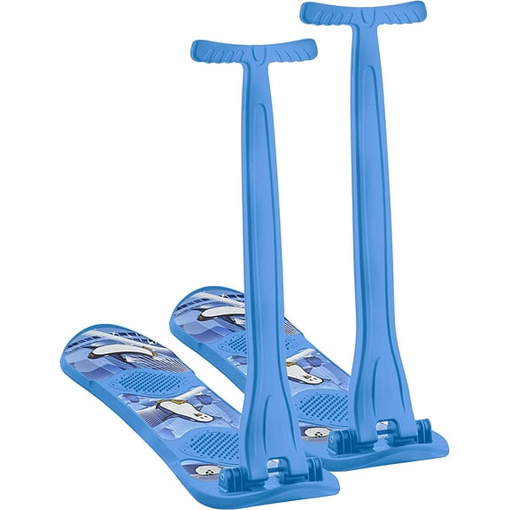 Superio Kids Snow Scooter Sled, Sliding Ski Snowboard with Grip Handle, Blue. 2-Pack.