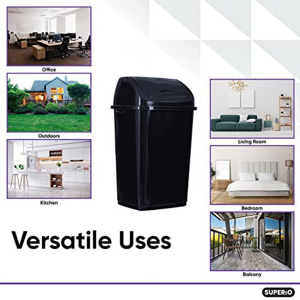 Superio Kitchen Trash Can 13 Gallon with Swing Lid, Plastic Tall