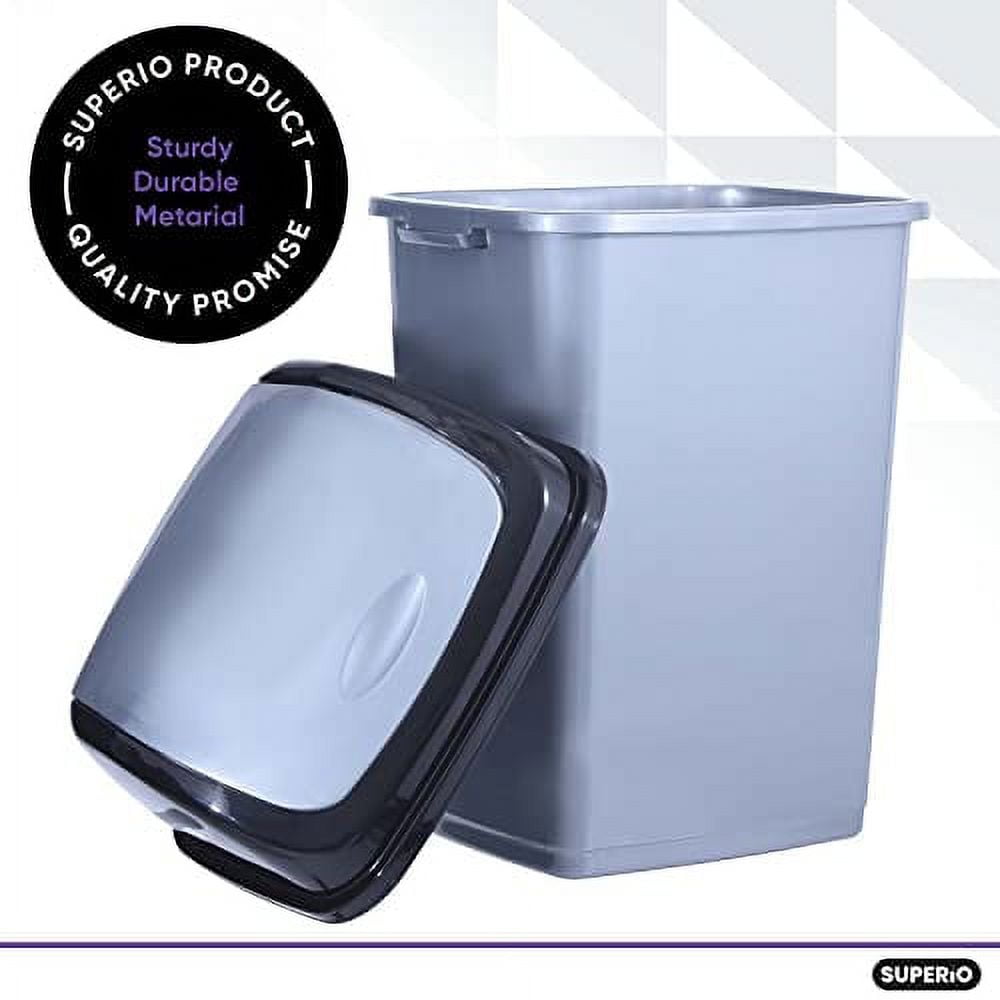 Superio Kitchen Trash Can 13 Gallon with Swing Lid, Plastic Tall Garbage Can Outdoor and Indoor