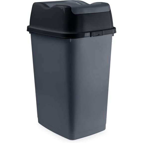Superio Kitchen Trash Can 13 Gallon with Swing Lid, Plastic Garbage Can Large 50 Liter Split Lidded Recycle Bin and Waste Basket (Gray)