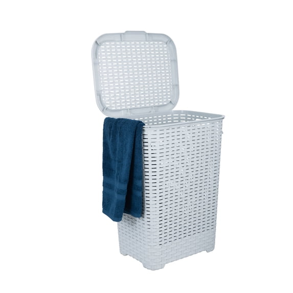 Superio Large Cut Out Handles Laundry Hamper, White Smoke