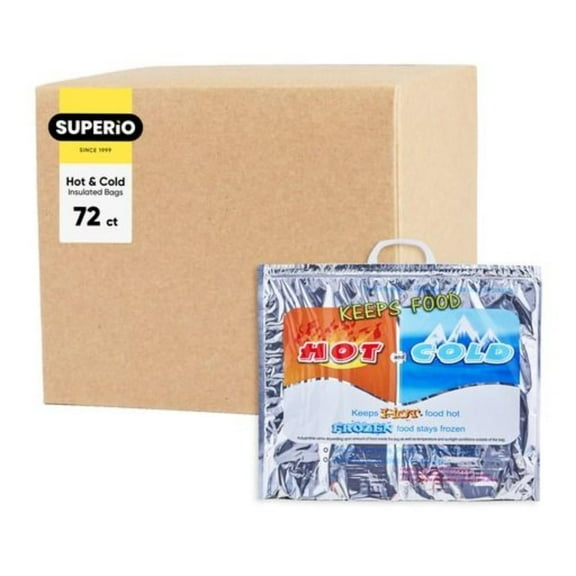 Superio Hot and Cold Insulated Bags for Food Delivery, Grocery Shopping Bags, Food Storage for Hot and Frozen Food for Travel, Disposable Cooler Bag, Reinforced Thermal Lunch Bag (72, 19"x5.5"x15.5")