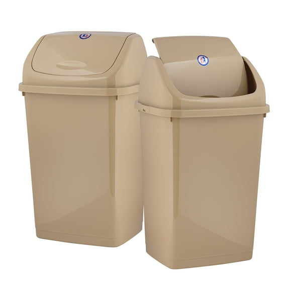Superio Large Kitchen Trash Can 13 Gallon Beige 2 Pack Swing Top Trash Can with Lid, 52 Qt Waste Bin for Kitchen, Garage, Indoor and Outdoor Trash Can
